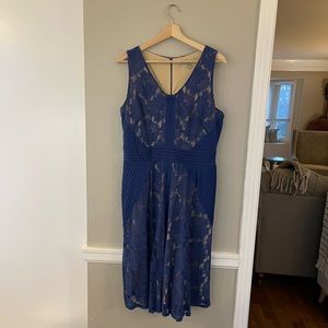 Blue Lacy Knee Length Formal Dress